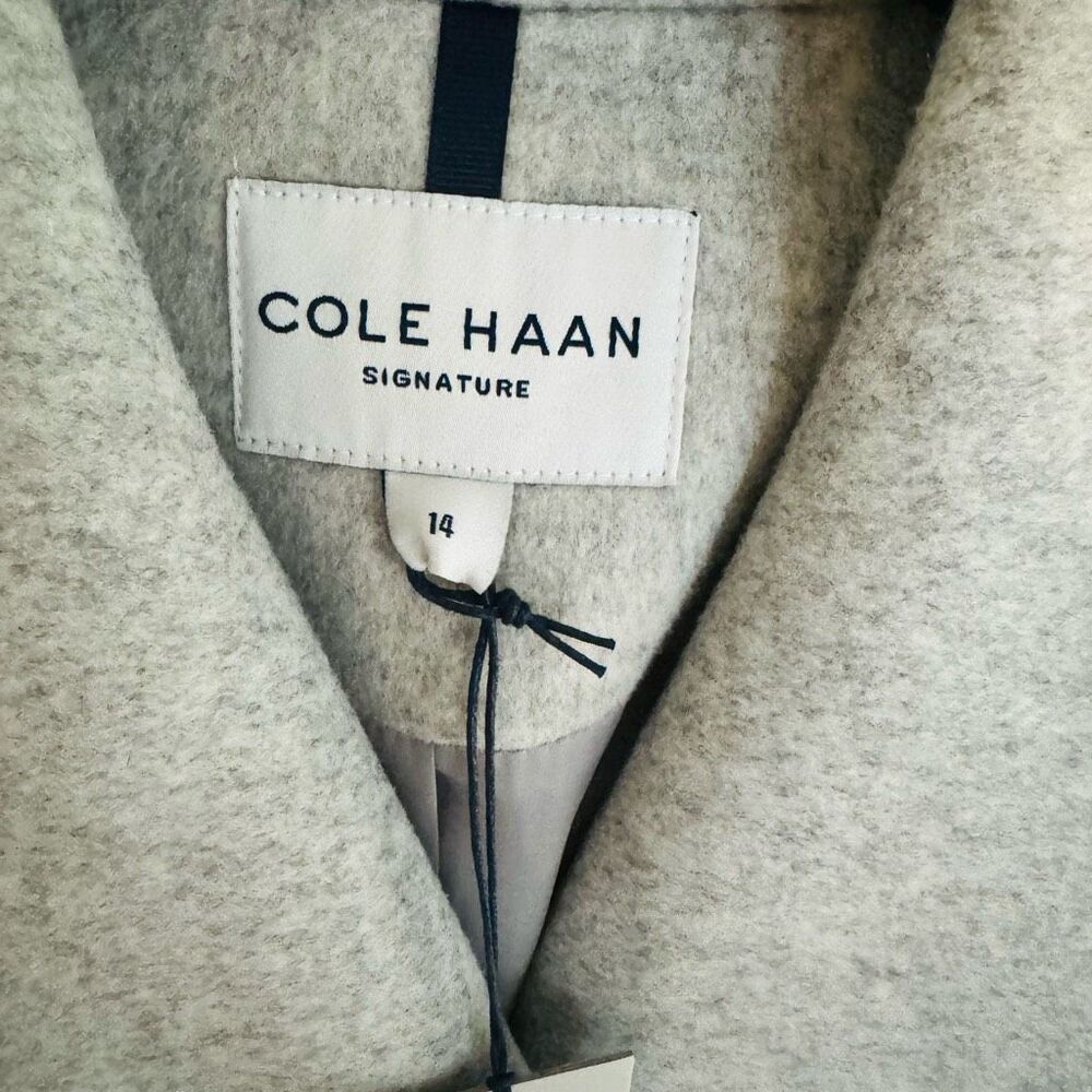 Cole Haan Signature Slick Wool Blend Wrap Shawl Collar Coat, Gray, Size 14, NWT - Picture 8 of 10